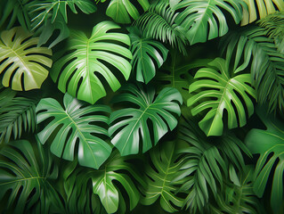  Tropische Monstera-Blätter in sattem grünem Arrangement

