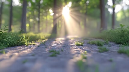 Wall Mural - Sunlit Forest Path,  Magical Nature Trail Scene