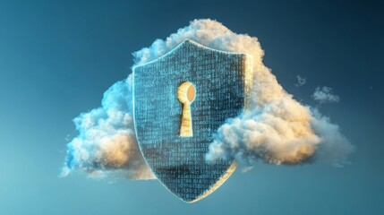 Wall Mural - secure privacy data in internet. symbol of shield protections of icon man, which consists digit code