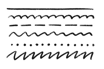 Wall Mural - crayon underline set of black textured strokes with rough brush effect - wavy lines, dashes, dots, z