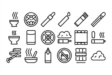 Wall Mural - set of  outline icons related to smoking  linear