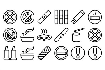 Wall Mural - set of  outline icons related to smoking  linear