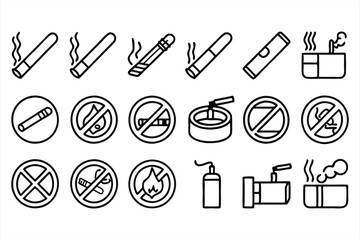 Wall Mural - set of  outline icons related to smoking  linear