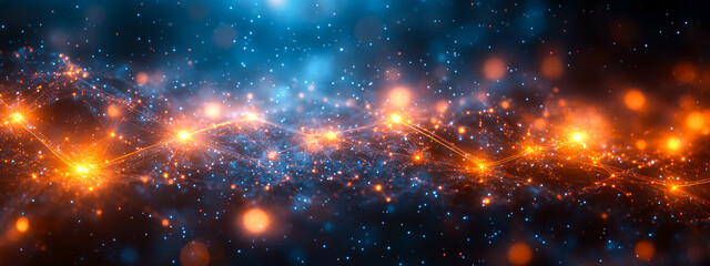 Wall Mural - a blue and orange galaxy with many stars and a bright orange line. the stars are scattered throughou