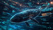 © bephoto - データネットワークを泳ぐクジラと浮かぶ数字やグラフの幻想的な風景