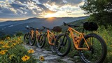 Sunset Mountain Bike Ride: Three Orange Bikes at Golden Hour