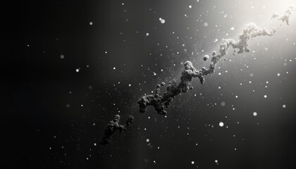 Leinwandbilder - Abstract design with black matte texture background. Floating dust particles illuminated by soft light in top right corner. Deep contrast between black, white creates visual depth. Minimalist,