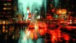 © wisnuromad art - Rainy Night in Times Square, NYC: A Cityscape of Lights and Reflections