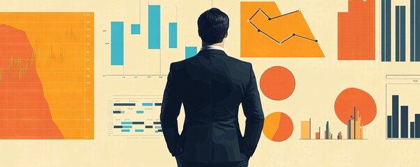 Poster - Businessman looking at colorful charts and graphs on a wall