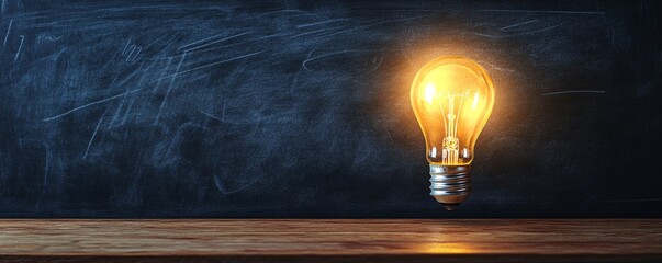 Leinwandbilder - Bright lightbulb floating in front of a blackboard symbolizing an idea