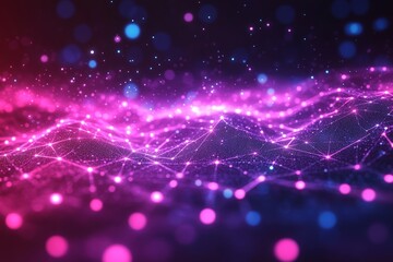 Fototapete - Colorful digital waves representing connectivity and data flow at night with vibrant hues of pink, blue, and purple