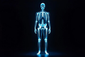Aufkleber - Human skeleton model illuminated against a dark background for educational purposes in a science setting