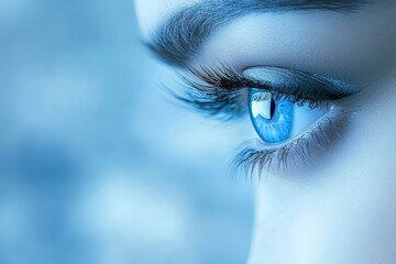 Poster - Close-up of a blue eye showing intricate details and reflections during a calm moment