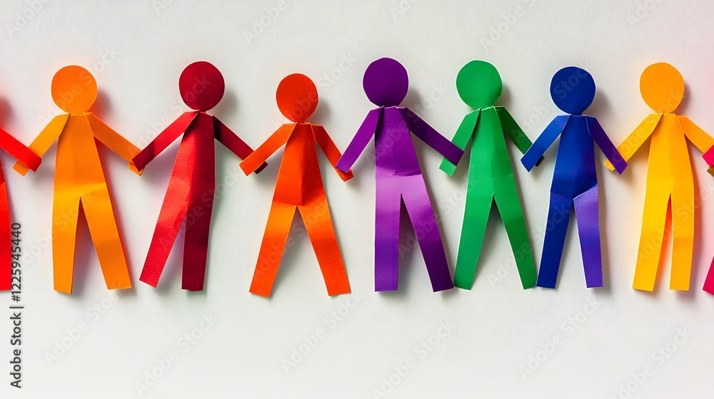 Collaboration Rinbow Rainbow Paper People Holding Hands Unity Teamwork Collaboration Stock ...