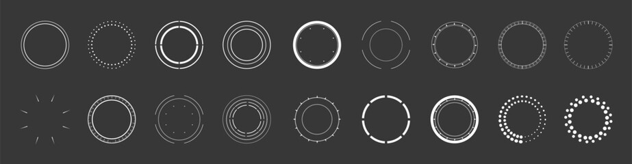 Wall Mural - Abstract circle design elements. White round frame border set. Vector circular lines