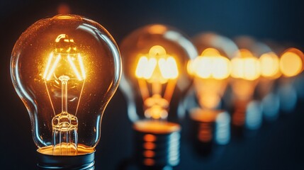 Leinwandbilder - One lit light bulb standing out from a row of dim ones