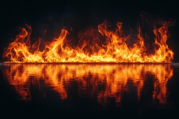 Leinwandbilder - Flames dance on the surface of water in a striking display of fire and reflection