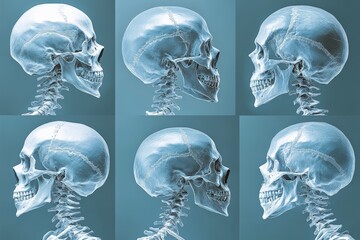 Aufkleber - Detailed anatomical view of human skull from multiple angles showcasing skeletal structure and features
