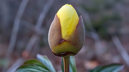 Sticker - Stunning Yellow Peony Bud Close Up Macro Photography