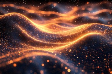 Aufkleber - Abstract shimmering waves illuminated by warm light at night, creating an enchanting visual experience of light and texture