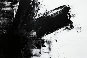 Aufkleber - Black abstract brush strokes on a textured white background create a bold yet minimalist artistic expression