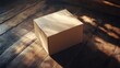 © Anisah - Cardboard box with packing tape on rustic wooden floor with sunlight and shadow