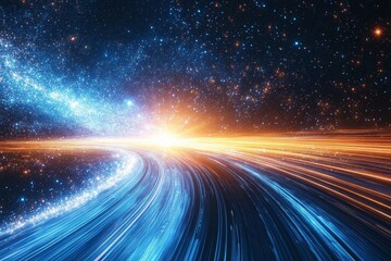 Wall Mural - stunning cosmic view showcasing a bright spiral galaxy with vibrant energy trails in a starry night 