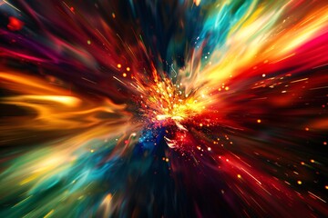 Aufkleber - Vibrant energy explosion with light streaks and particles on an abstract background