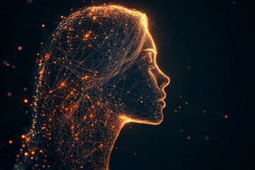 Aufkleber - Ethereal silhouette of a woman formed by glowing lines and particles against a dark background
