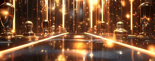 Poster - Product presentation stage with golden spotlights on award show backdrop