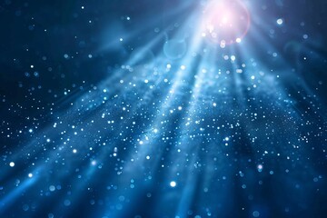 Poster - Shiny light beams illuminating blue particles on abstract background