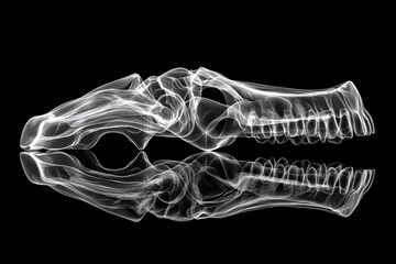 Poster - Detailed skeletal structure of an animal skull displayed against a reflective background