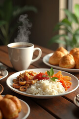 Wall Mural - rice with vegetables and meat