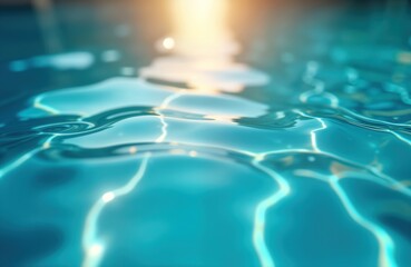 Aufkleber - Turquoise swimming pool water ripples under sun. Sun reflection on water surface creates light patterns. Abstract water texture. Clear cool water. Summer vacation mood. Wet pool surface. Natural