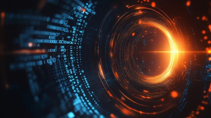 Wall Mural - an abstract digital tunnel with glowing orange and blue hues, serving as a data stream background, r