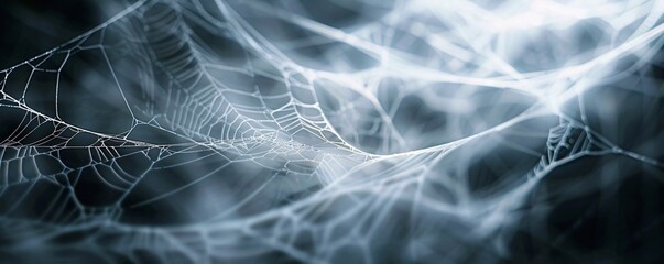 Morning dew glistens on an intricate spider web in the sunlight