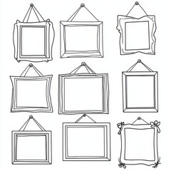 Sticker - Monochrome empty picture frames. Timeless, contemporary, and retro blank frames. Line art collection