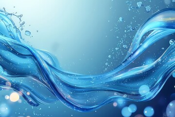 Aufkleber - Fluid motion of blue water creating waves with droplets in a tranquil underwater setting