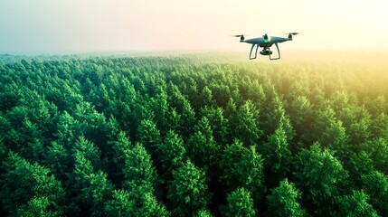 Wall Mural - Aerial View of Vibrant Forest Captured by FPV Drone Perspective