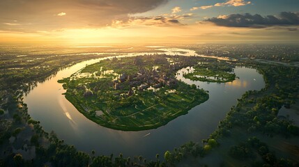 Wall Mural - Aerial View of Ancient City of Ayutthaya at Sunrise