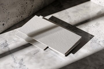 Aufkleber - Business cards with blank space placed on a concrete surface, with shadows created by window light