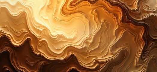 Fototapete - Abstract design with bright golden, brown colours. Complex curves, swirling patterns create 3D effect. Dynamic design evokes energy, creativity. Unique fractal shapes suggest surreal futuristic