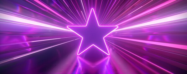 Poster - Vibrant futuristic atmosphere is created by the motion-blurred shine of a bright purple neon star in a tunnel