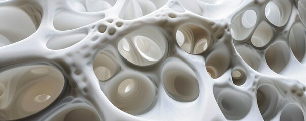 Aufkleber - Complex white organic formation with perforations resembles a sponge or porous material