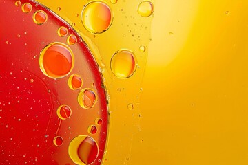 Poster - Vibrant red and yellow oil circles creating a textured pattern ideal for website backgrounds or print designs