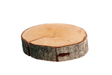 Wall Mural - Round wooden pedestal with visible tree rings, bark, and natural cracks. Ideal for rustic product displays, photography props, or eco-friendly decorative use