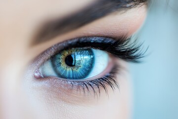 Poster - Striking close-up of a human eye showcasing vibrant blue color and intricate details of the iris