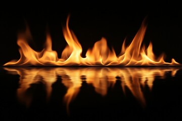 Leinwandbilder - Flames dance gracefully on a dark surface, creating a captivating reflection
