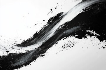 Aufkleber - Abstract black and white brush strokes create dynamic movement on a minimalist canvas