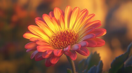 Wall Mural - Vibrant Orange Gerbera Daisy Flower in Golden Sunset